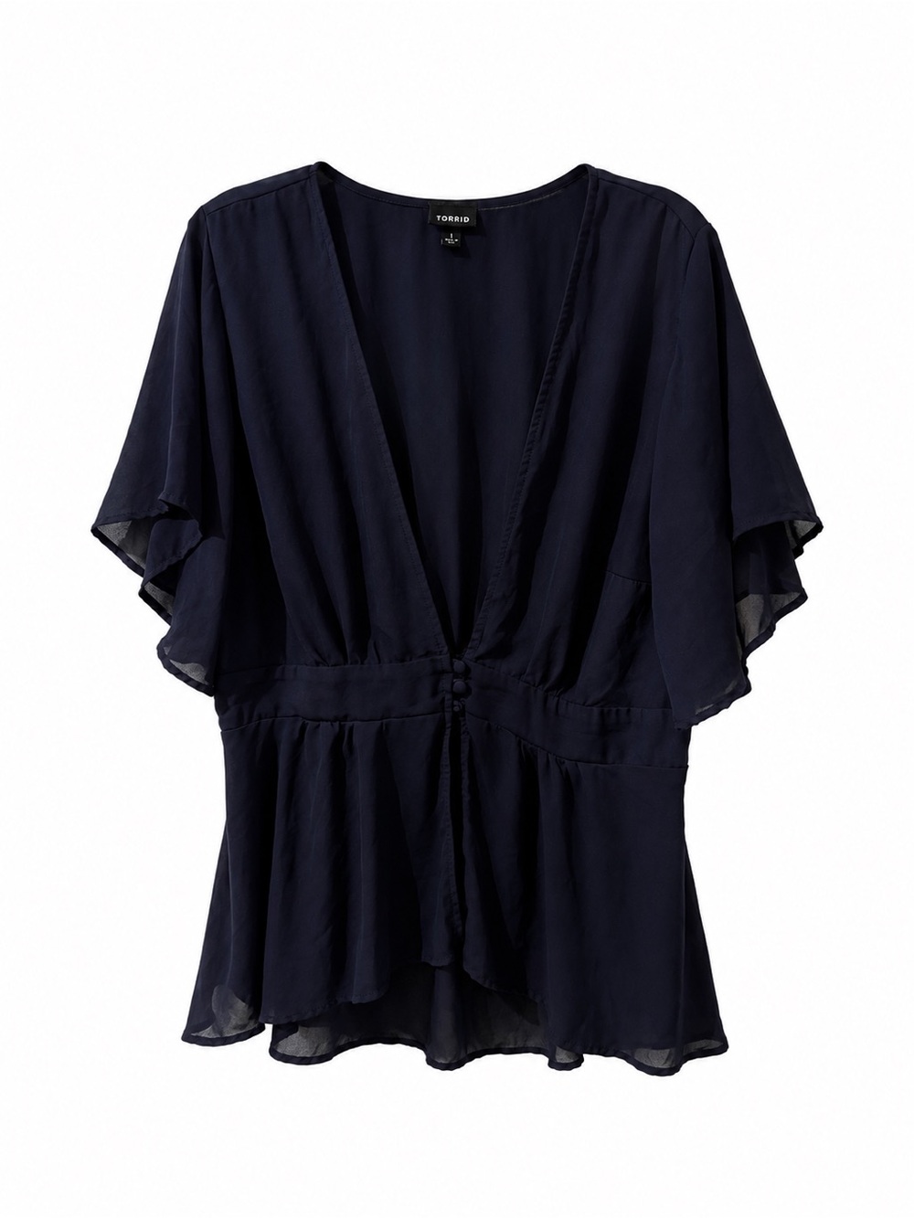 torrid Navy Flutter Sleeve V-Neck Blouse